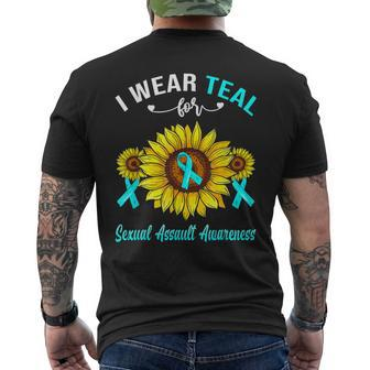 I Wear Teal For Sexual Assault Awareness Sunflower Ribbon Men's Back Print T-shirt | Mazezy