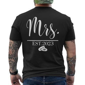 Wedding Honeymoon Bachelorette Fiancée Bride Mrs Est 2023 Men's T-shirt Back Print - Seseable