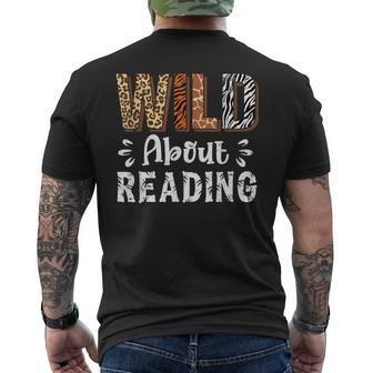 Wild About Reading Books Reader Lover Animals Leopard Zebra Men's Back Print T-shirt | Mazezy