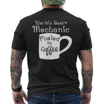 Worlds Best Mechanic Fueled By Coffee Mens Back Print T-shirt | Mazezy