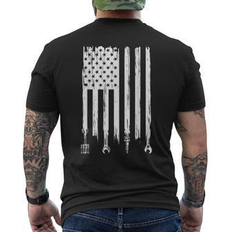 Wrench Piston American Flag Fathers Day Car Mechanic Garage Mens Back Print T-shirt