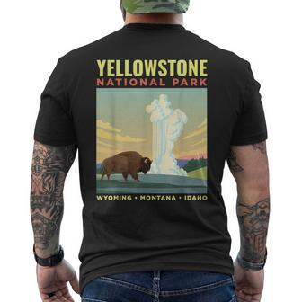 Yellowstone Us National Park Bison Vintage Men's T-shirt Back Print - Seseable