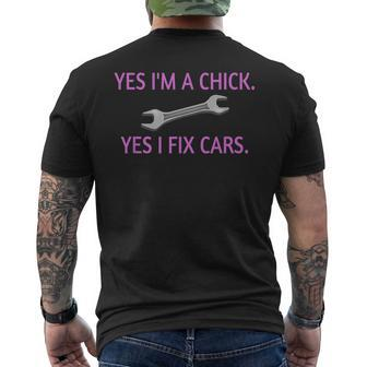 Yes Im A Chick Yes I Fix Cars Lady Girl Mechanic Mens Back Print T-shirt | Mazezy