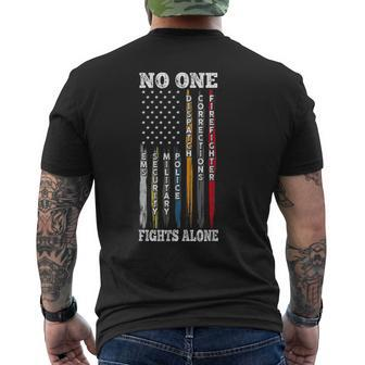 You No Fights Alone Police Military Fighter Security Us Flag Mens Back Print T-shirt | Mazezy