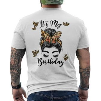 42 Years Old Girl 42Nd Birthday Messy Bun Happy Birthday 42 Mens Back Print T-shirt - Thegiftio UK