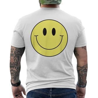 70S Yellow Smile Face Cute Happy Peace Smiling Face Men's Back Print T-shirt | Mazezy