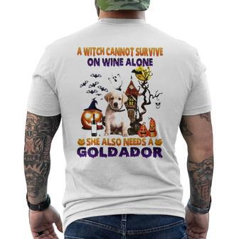A Witch Cannot Survive On Wine Alone She Also Needs A Yellow Goldador Halloween Men's Crewneck Short Sleeve Back Print T-shirt