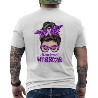 Alzheimers Awareness Purple Alzheimers Warrior Messy Bun Mens Back Print T-shirt - Thegiftio UK