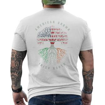 American Grown Irish Roots Ireland Flag Vintage Green Irish Men's T-shirt Back Print - Seseable