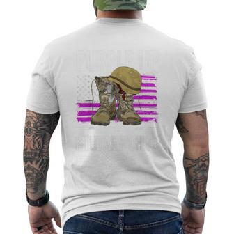 April Purple Up Month Of Military Child Boots American Flag Mens Back Print T-shirt | Mazezy
