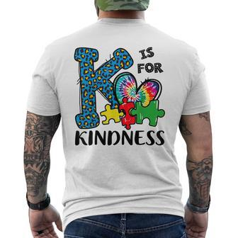 Autism Awareness K Is For Kindness Puzzle Piece Be Kind Men's Back Print T-shirt | Mazezy