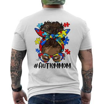 Autism Awareness Strong Mom Afro Bun Mother Black Women Men's Back Print T-shirt | Mazezy