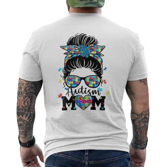 Womens Autism Mom Life Messy Bun Sunglasses Bandana Mother’S Day Men's Back Print T-shirt | Mazezy
