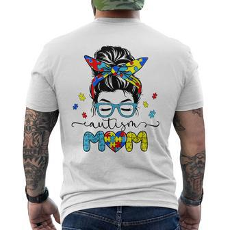 Autism Mom Messy Bun Sunglasses Bandana Autism Awareness Men's Back Print T-shirt | Mazezy