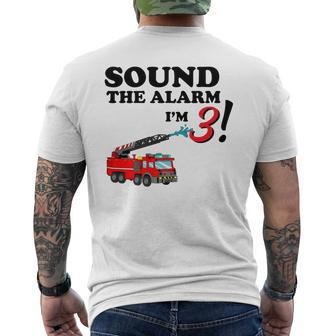 Birthday 3 Year Old Fire Fighter Truck 3Th Bday Men's T-shirt Back Print - Seseable