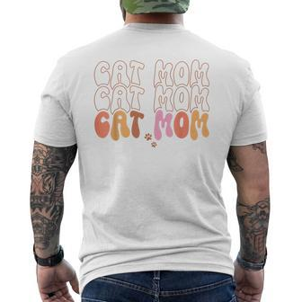 Cat Mom Retro Groovy Cats Adoption Men's Back Print T-shirt | Mazezy