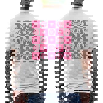 Checkered Smile Happy Face Checkerboard Indie Aesthetic Pink Men's Back Print T-shirt | Mazezy