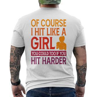 Of Course I Hit Like A Girl Boxing Kickboxer Gym Boxer Men's Back Print T-shirt | Mazezy