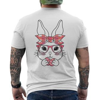 Cute Bunny Rabbit Face Leopard Bandana Headband Glasses Girl Men's Back Print T-shirt | Mazezy