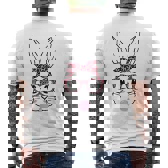 Cute Bunny Rabbit Face Leopard Glasses Girl Happy Easter Day Men's Back Print T-shirt | Mazezy