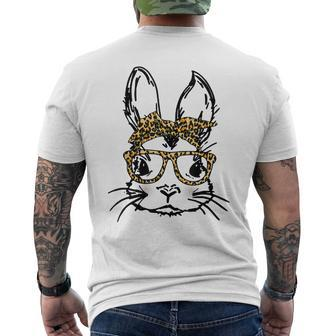 Cute Bunny Wearing Glasses Leopard Easter Day Men's T-shirt Back Print - Seseable