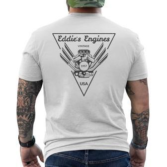Eddies Engines Generic Mechanic Repair Shop Mens Back Print T-shirt | Mazezy