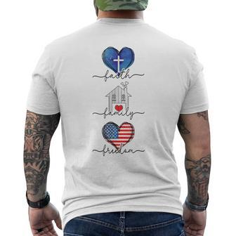 Faith Family Freedom Hearts - 4Th Of July Patriotic Flag Mens Back Print T-shirt | Mazezy