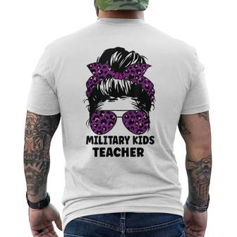 Funny Purple Leopard Messy Bun For Military Kids Teacher Day Mens Back Print T-shirt | Mazezy