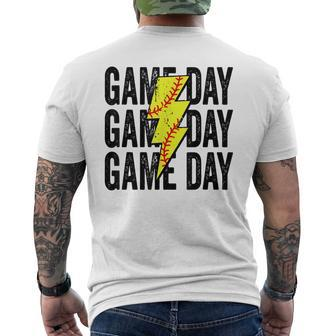 Gameday Softball Gameday Lightning Bolt Leopard Softball Mom Men's Back Print T-shirt | Mazezy