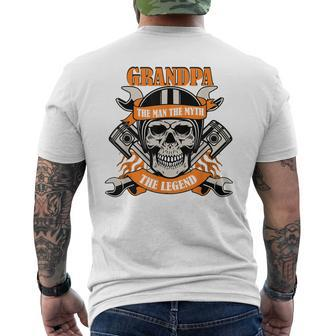 Grandpa The Man The Myth The Legend Funny Biker Grandpa Gift Gift For Mens Mens Back Print T-shirt