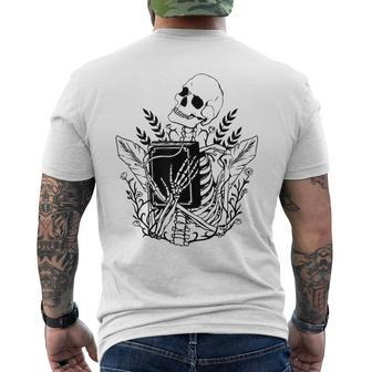 Halloween Librarian Skeleton With Book For Book Lover Men's Back Print T-shirt | Mazezy