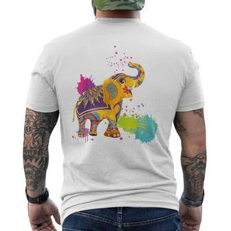 Happy Holi Colors India Hindu Spring Elephant Holi Men's Back Print T-shirt | Mazezy