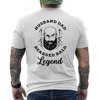 Husband Dad Bearded Bald Legend Mens Back Print T-shirt | Mazezy
