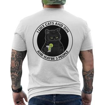 I Like Cats And Gin And Maybe 3 People Men's Crewneck Short Sleeve Back Print T-shirt - Seseable