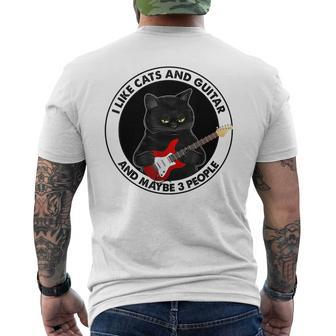 I Like Cats And Guitar And Maybe 3 People Cat Plays Guitar Men's Crewneck Short Sleeve Back Print T-shirt - Seseable