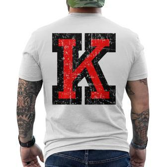 Letter K Vintage BlackRed Men's T-shirt Back Print - Seseable
