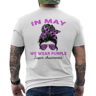 Messy Bun In May We Wear Purple Lupus Awareness Month Mens Back Print T-shirt | Mazezy