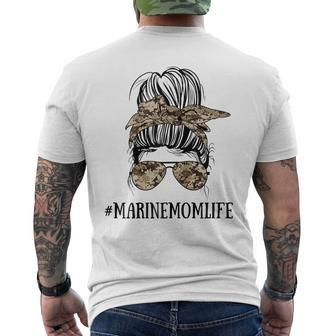 Messy Bun Life Of A Mom Of A Marine Mothers Day Military Gift For Womens Mens Back Print T-shirt | Mazezy UK