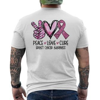 Peace Love Cure Pink Ribbon Cancer Breast Awareness Men's T-shirt Back Print - Seseable