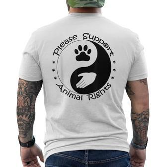 Please Support Animal Rights Pet Rescuer Paw Yin Yang Adopt Men's Back Print T-shirt | Mazezy