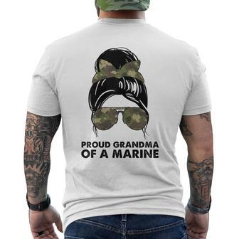 Proud Grandma Of A Marine Messy Bun Camouflage Military Cute Men's Back Print T-shirt | Mazezy