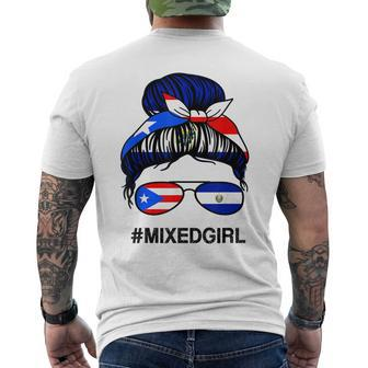 Puerto Rico El Salvador Flag Puerto Rican Messy Bun Men's Back Print T-shirt | Mazezy