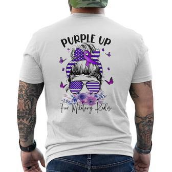 Purple Up For Military Kids Child Month Messy Bun Floral Mens Back Print T-shirt | Mazezy