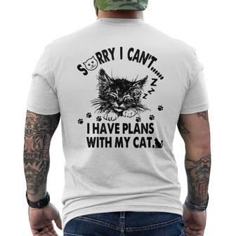 Retro Cat Im Sorry I Cant I Have Plans With My Cat Men's T-shirt Back Print - Seseable