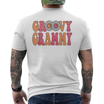 Retro Groovy Grammy Matching Family 1St Birthday Party Men's Back Print T-shirt | Mazezy