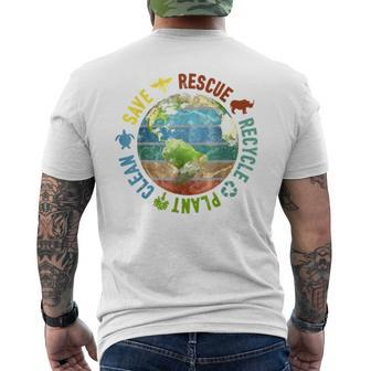Save Bees Rescue Animals Recycle Plastics Earth Day Vintage Men's Back Print T-shirt | Mazezy