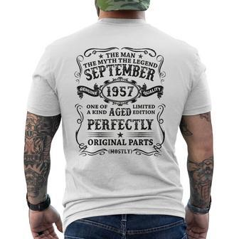 September 1957 The Man Myth Legend 65 Year Old Birthday Gift Mens Back Print T-shirt - Seseable