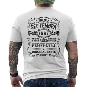 September 1987 The Man Myth Legend 35 Year Old Birthday Gift Mens Back Print T-shirt - Seseable