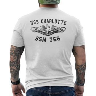 Uss Charlotte Ssn 766 Attack Submarine Badge Vintage Men's T-shirt Back Print - Seseable