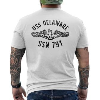 Uss Delaware Ssn-791 Attack Submarine Badge Vintage Men's T-shirt Back Print - Seseable
